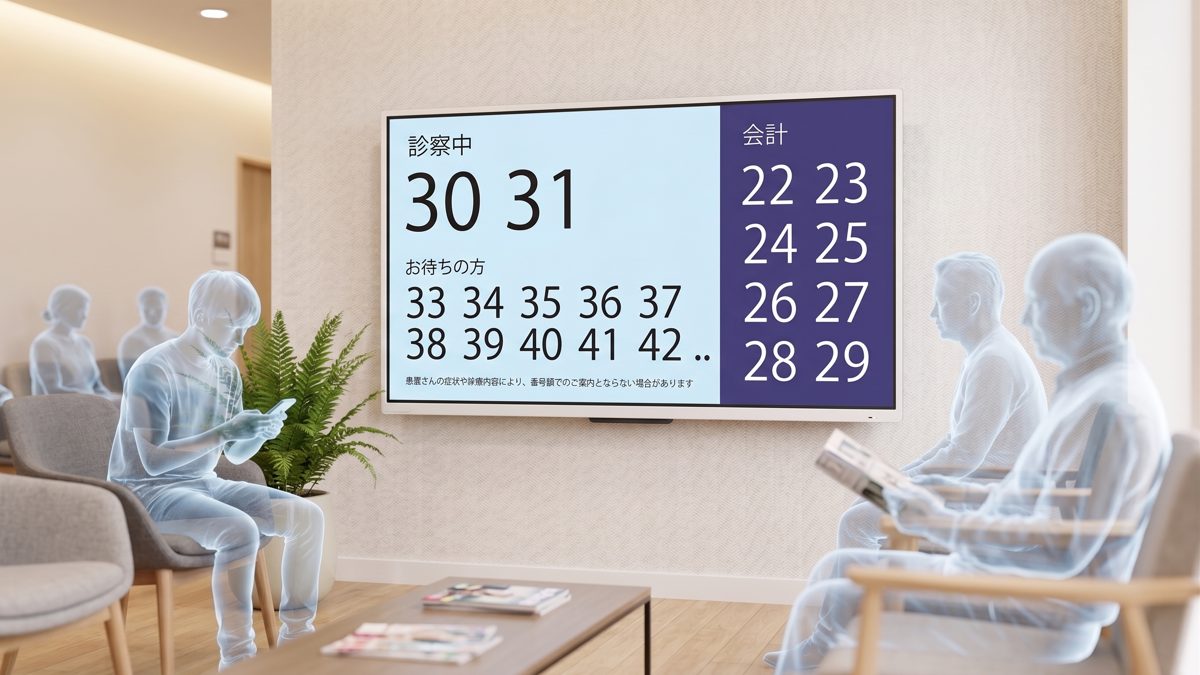 待合室のモニターに順番が表示される