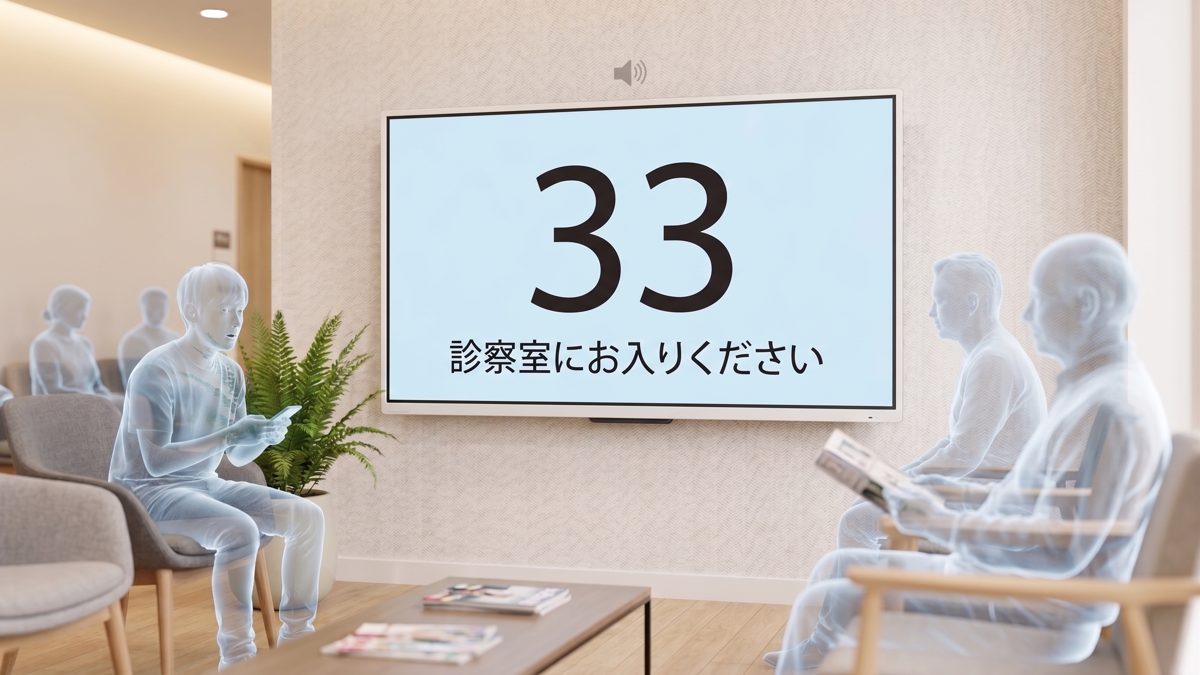 音声と画面で診察室へ呼び出し